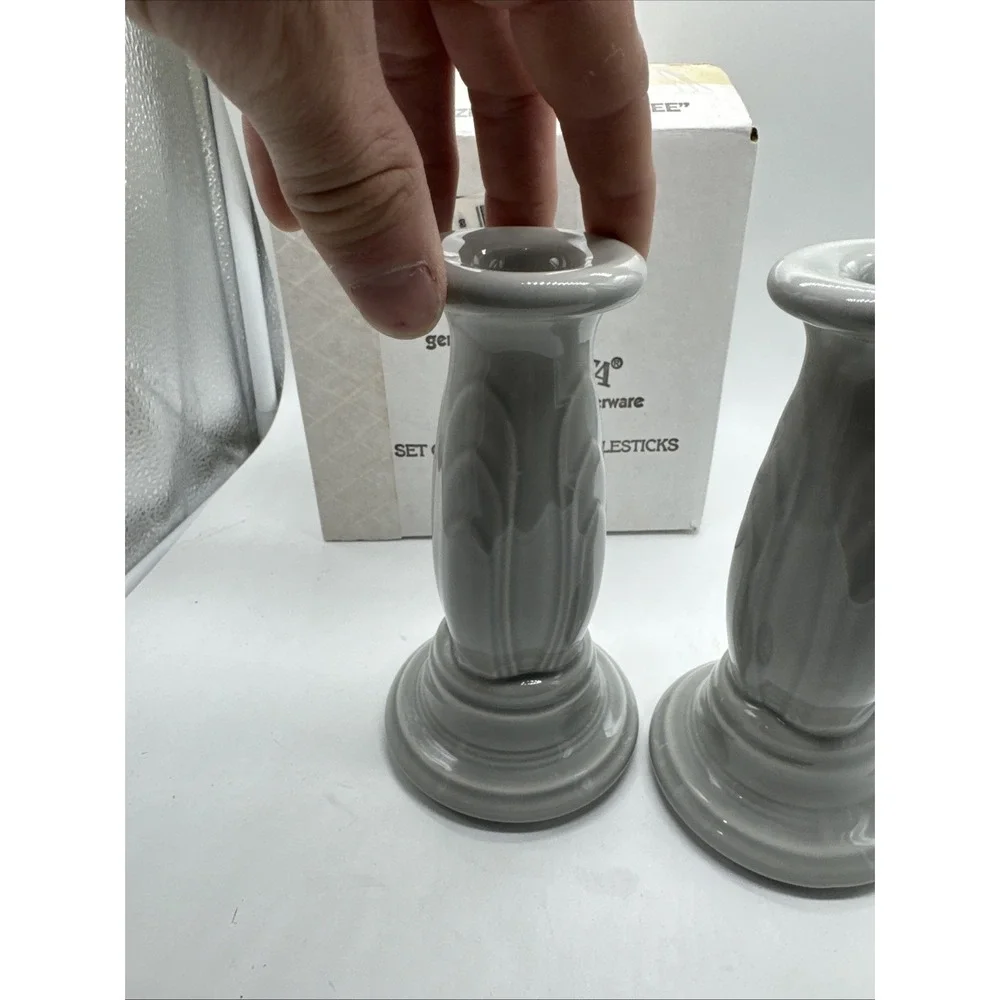 Fiesta  GRAY PEARL TAPERED CANDLE HOLDERS With Box